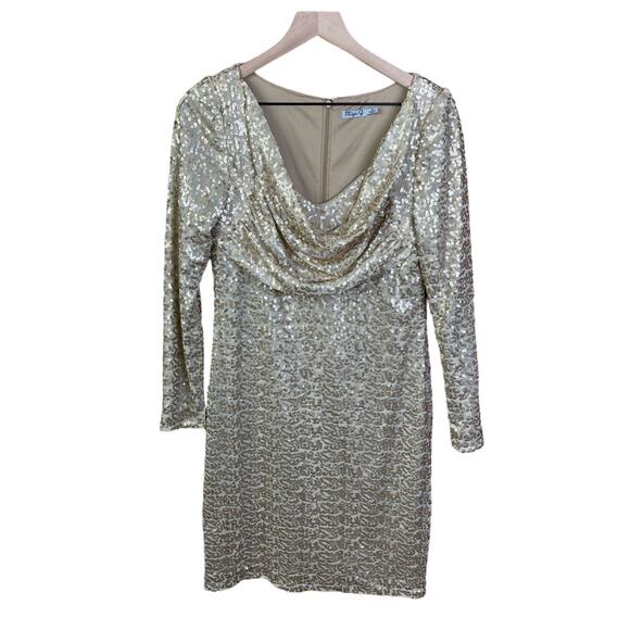 Eliza J Gold Sequin Dress Party Cocktail Formal Glam Cowl Neck Size 10 - Picture 1 of 8